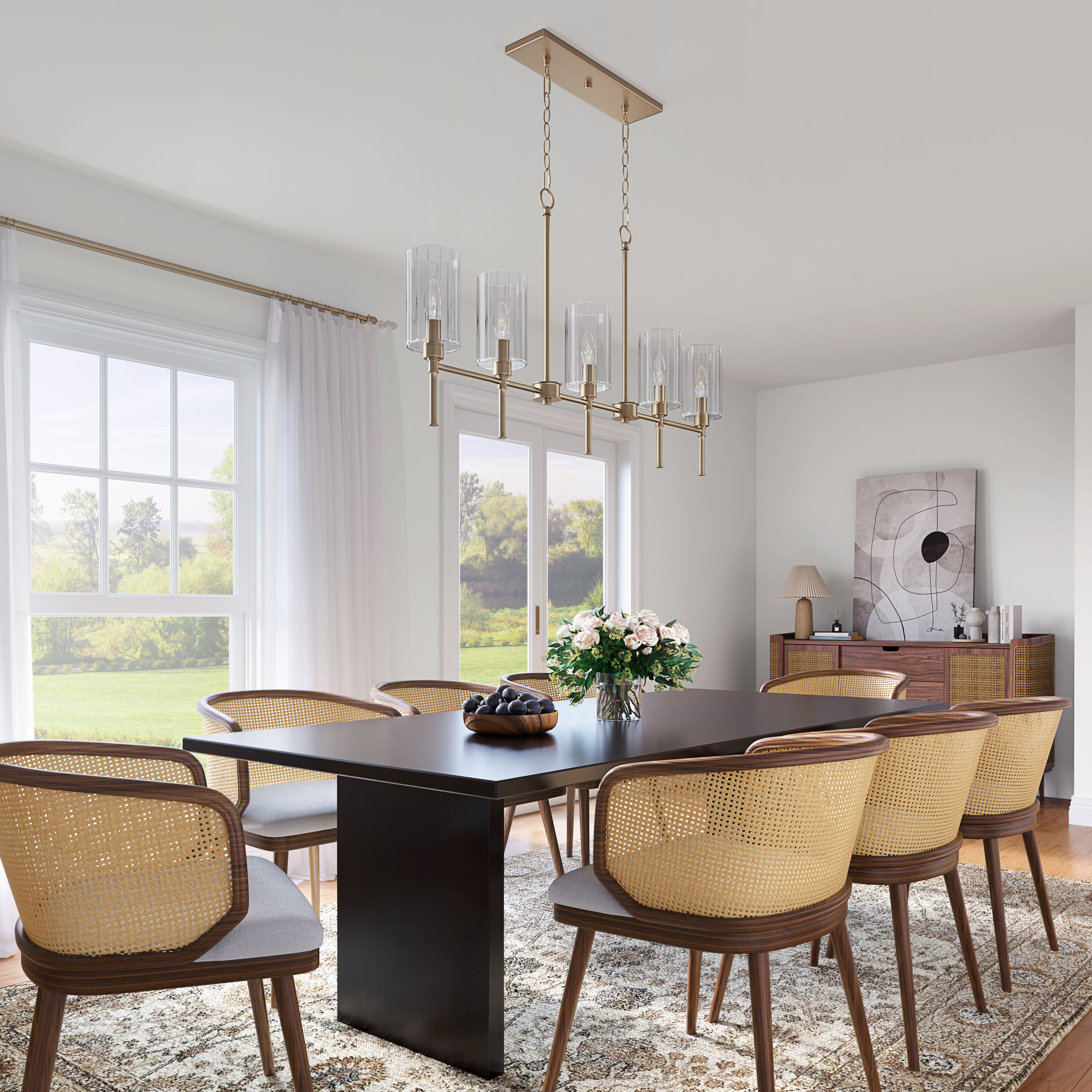 Chastine 5 Light 36 inch Modern Gold Linear Chandelier Ceiling Light